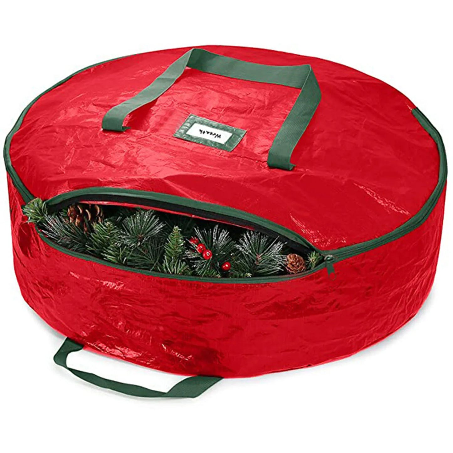 Large Capacity Round Christmas Wreath Storage Bag With Handle Wear-resistant Waterproof Festive Garland Handbag Wreath Storage Peaceful Pleasures Health and Wellness Red 76x20cm