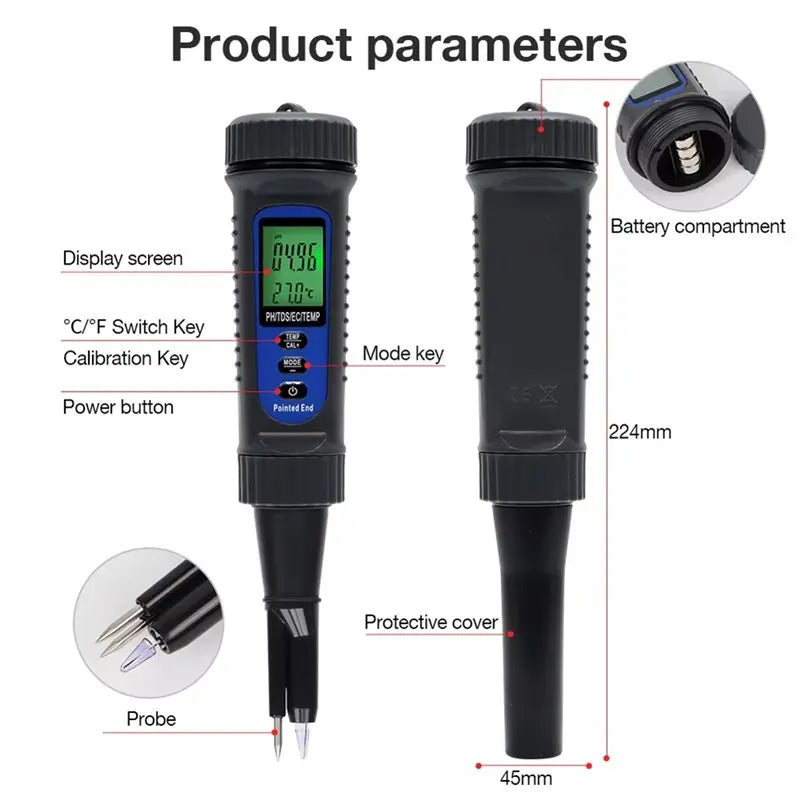 Y51A-Food Tester Acidimeter 4 In 1 PH EC TDS Meter For Fruit Juice Bread Dough Meat Sauce Semi-Solid Liquid Peaceful Pleasures Health and Wellness