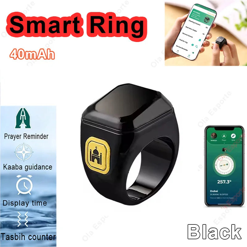 2026 New Smart Ring Men Women Prayer Reminder Tasbih counter Display Time 49 Inch HD Screen Bluetooth Life WaterProof Smartring Peaceful Pleasures Health and Wellness Black 1 22