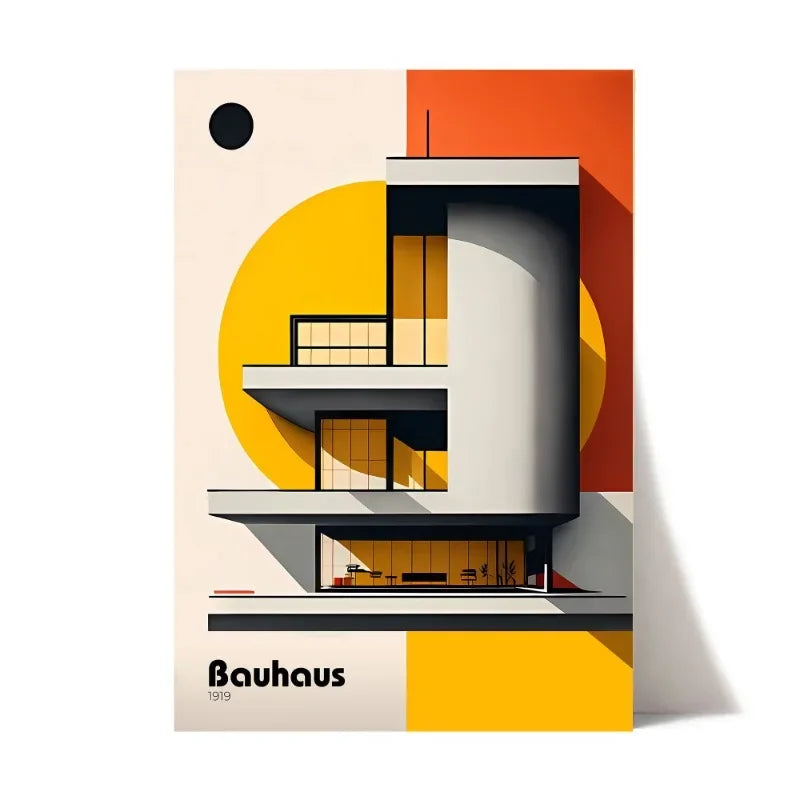 Vintage Bauhaus Abstract Geometric Canvas Wall Art Print