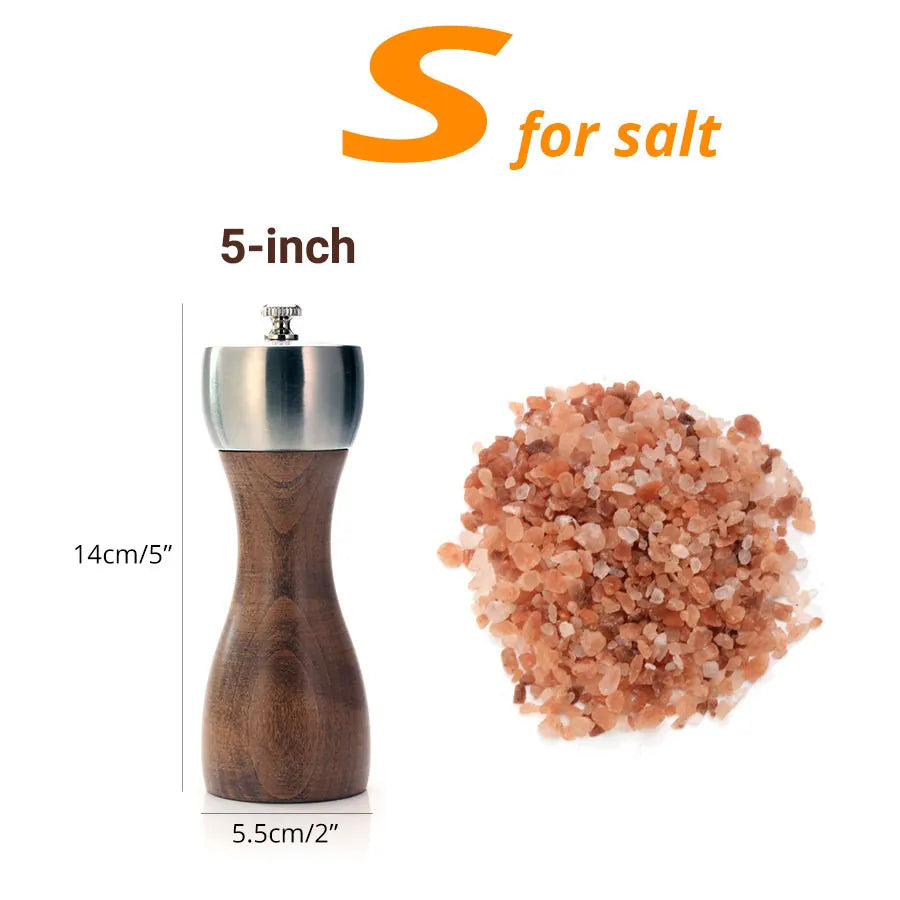 Premium Beech Pepper Mill, Salt and Pepper Grinder - Precision Carbon Steel Rotor Use for Peppercorn, Sea Salt, Pepper Peaceful Pleasures Health and Wellness 5 inch for salt