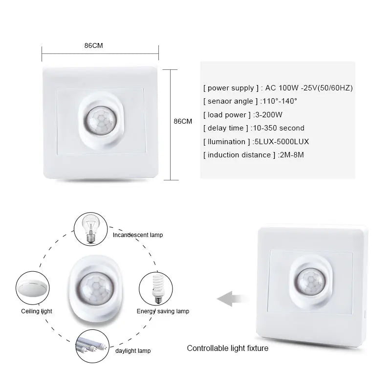 PIR Motion Sensor Switch AC110V-220V | Auto Infrared Light