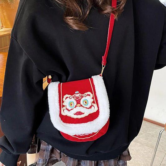 Red Embroidered Plush Tote Bag | Cute Shoulder Bag for Women Embroidered Tote Bag Peaceful Pleasures Health and Wellness