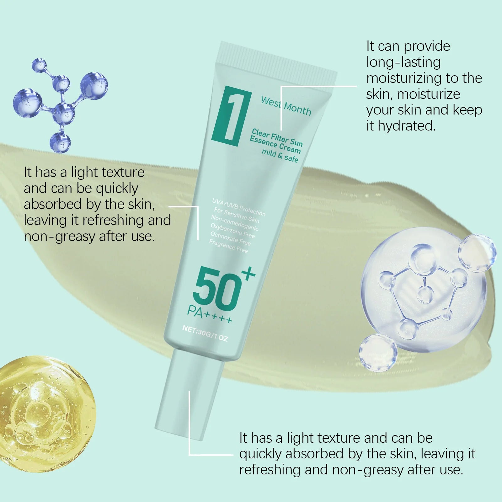 Anti Sun Cream SPF50 UV Defense Broad Spectrum Sunlight Protection Reduce Redness Hydrating Waterproof Prevent Sunburn Sunscreen Peaceful Pleasures Health and Wellness