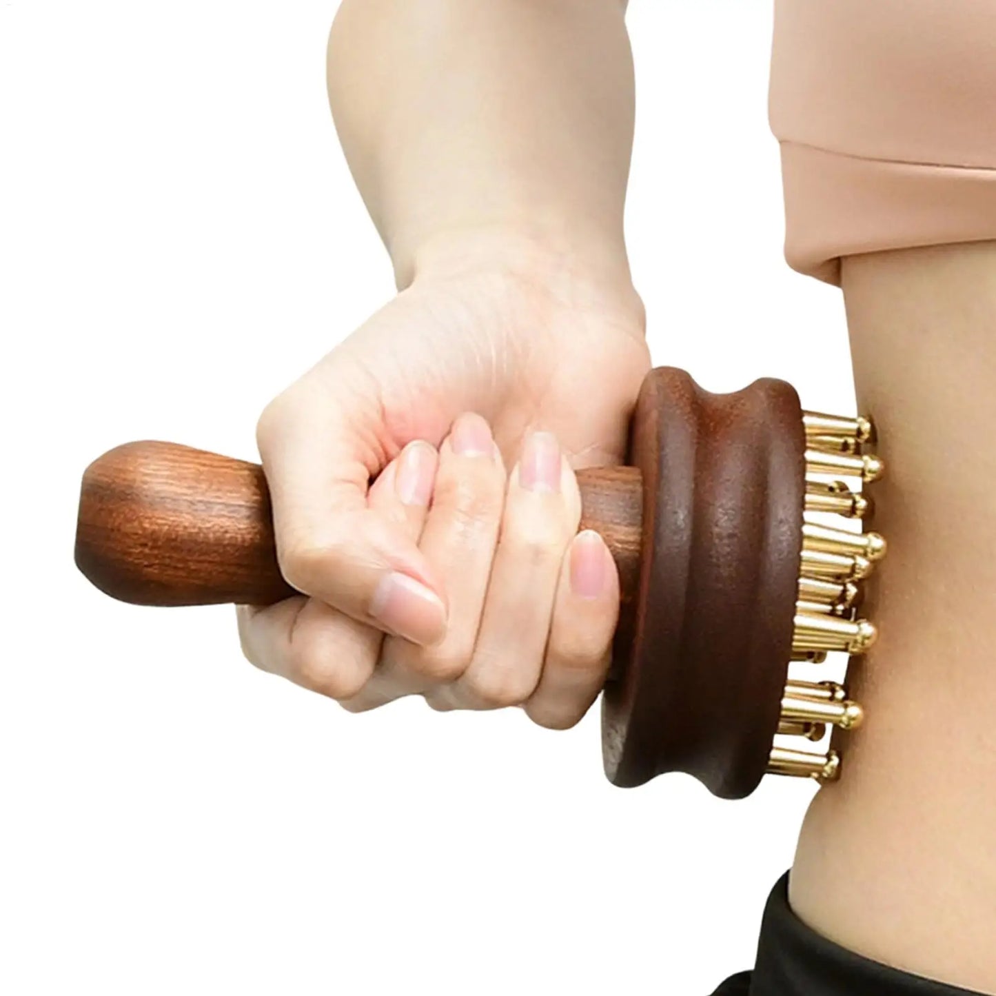Brass Teeth Gua Sha Scalp & Body Massage Brush – Wood Handle