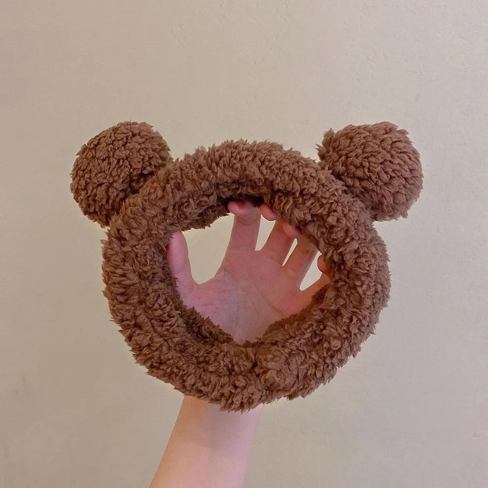 Cute Bear Hair Band Women's Face Wash Facial Mask Makeup Headwear Plush Hair Band Anti Slip Hair Band Hair Hccessories Peaceful Pleasures Health and Wellness BROWN