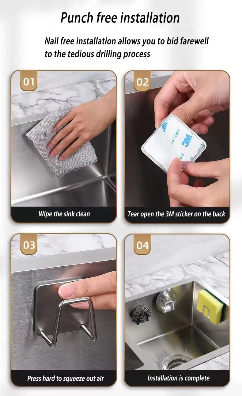 2-Pack Stainless Steel Sink Sponge Holder Rack – Self-Adhesive