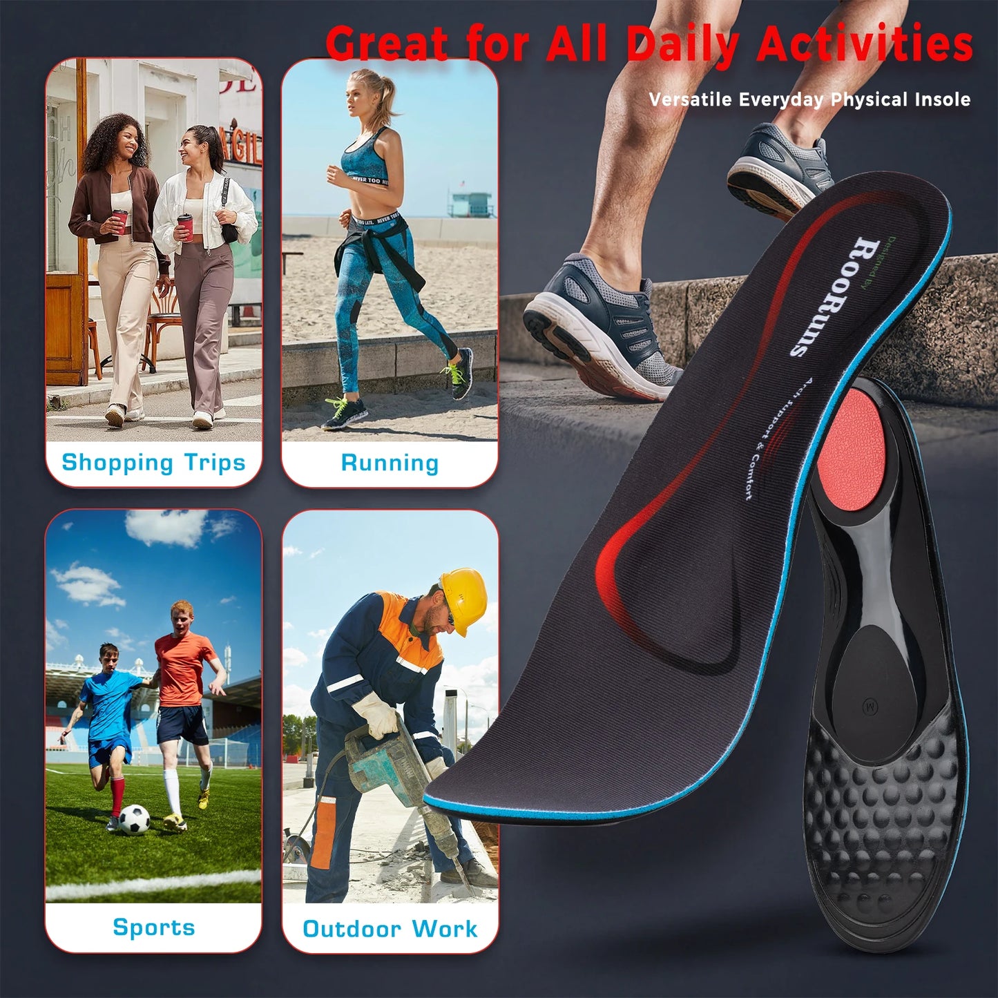 Orthotic Arch Support Insoles for Reducing Fatigue, Cushion, Shock Absorbing, Flat Foot, Unisex Shoe Pad Foot Care Peaceful Pleasures Health and Wellness