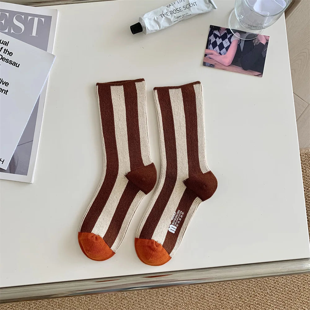 Striped Funny Crew Socks | Korean Japanese Unisex Fashion