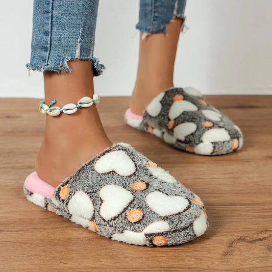 Women's Heart-Shaped Fur Slippers | Soft Cozy Indoor House Shoes