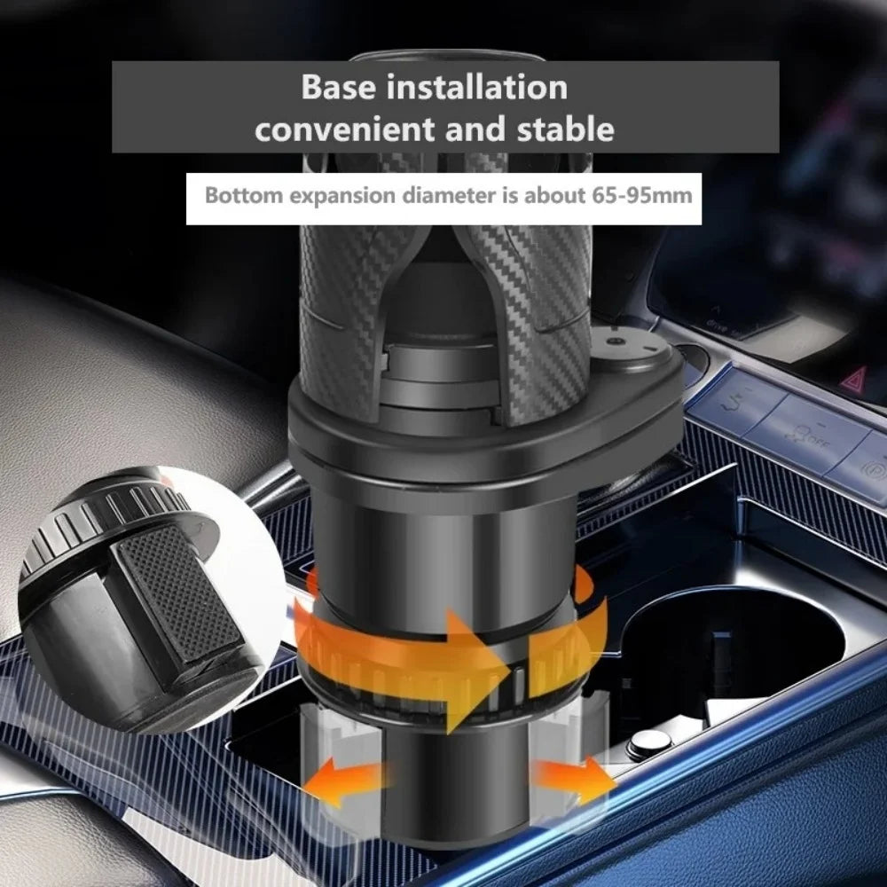 360° Rotating Dual Car Cup Holder | Carbon Fiber Texture