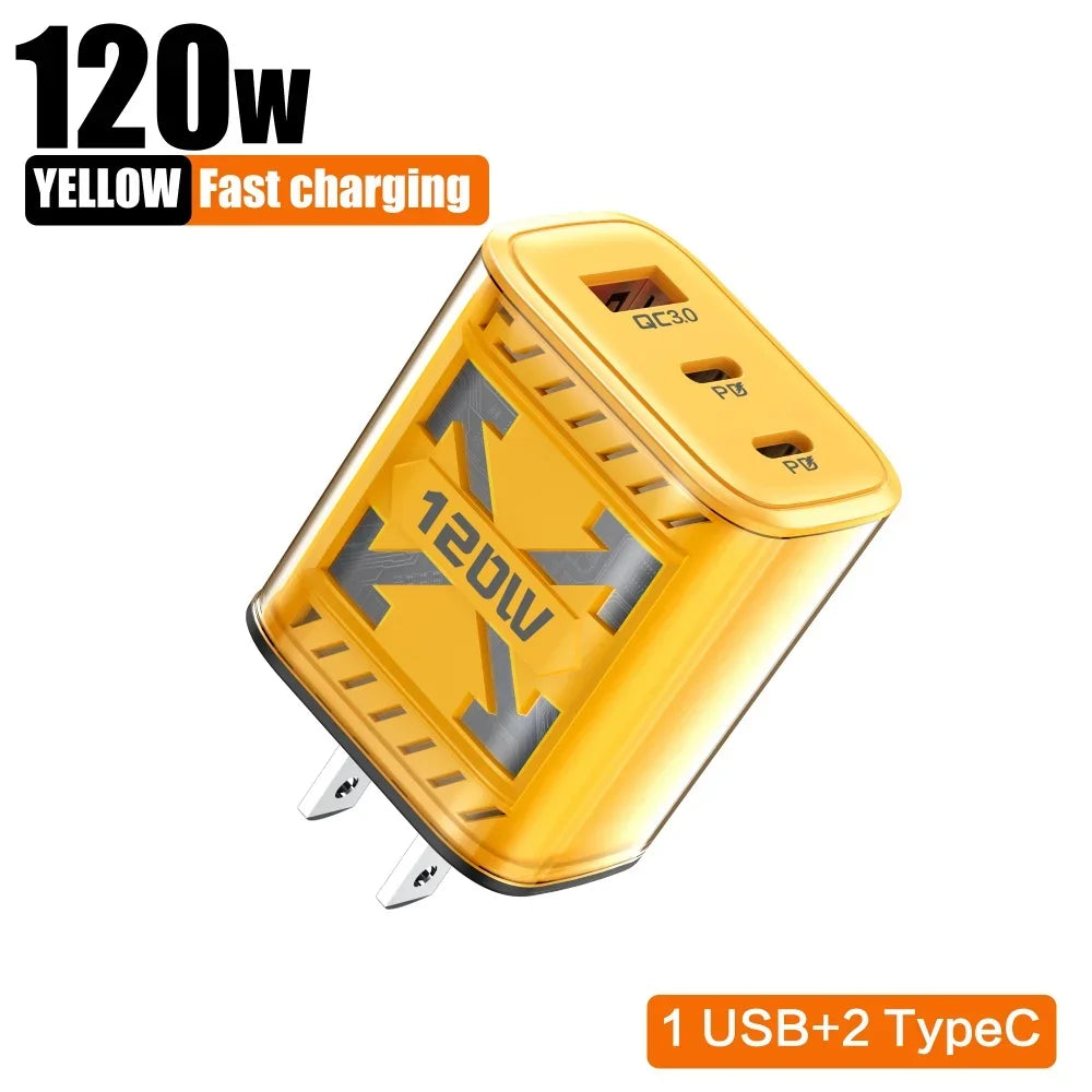 120W USB-C 3-Port Fast Charger PD QC3.0 | EU & US Plug