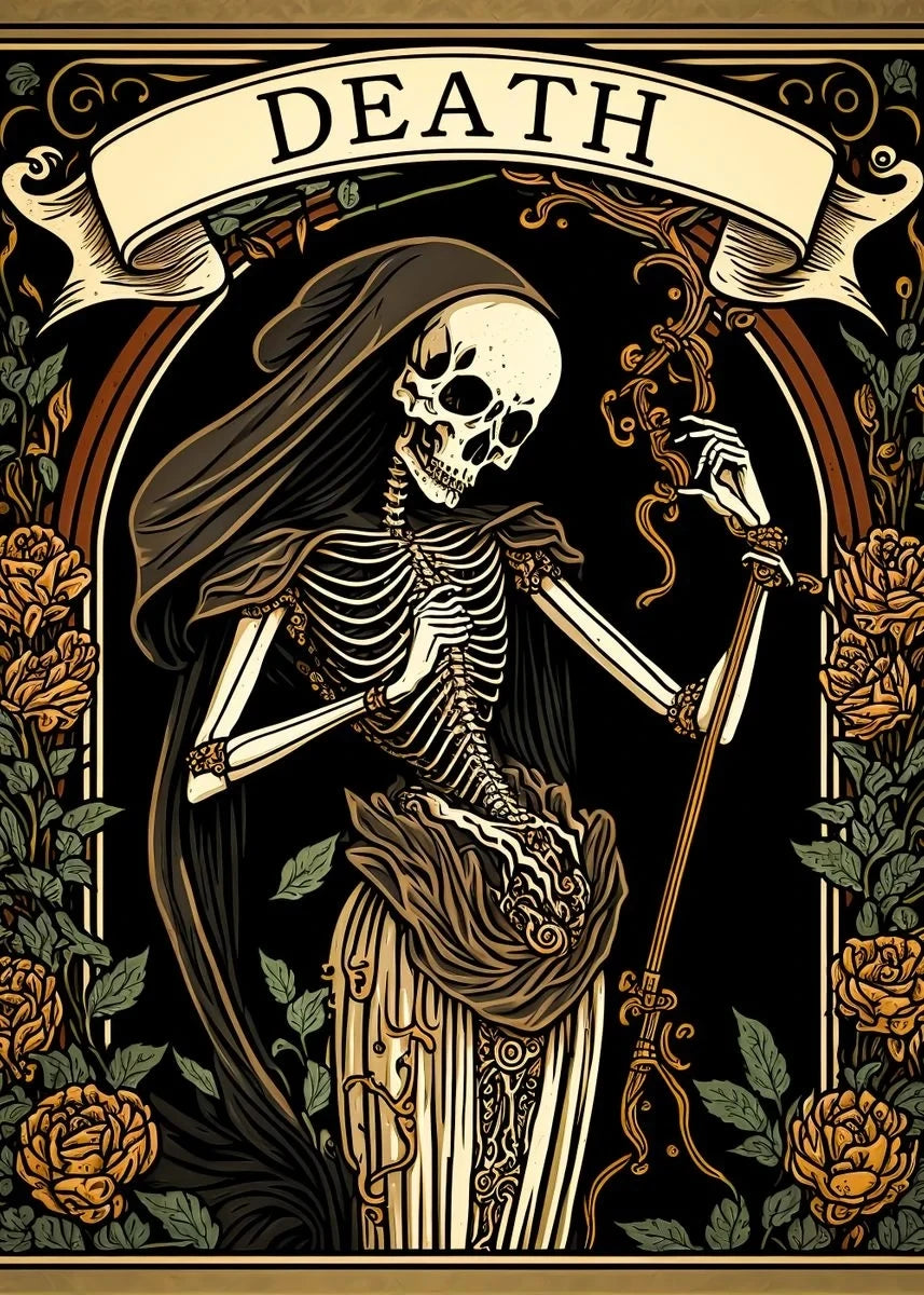Death Tarot Card Skull Wizard Canvas Wall Art | Gothic Decor