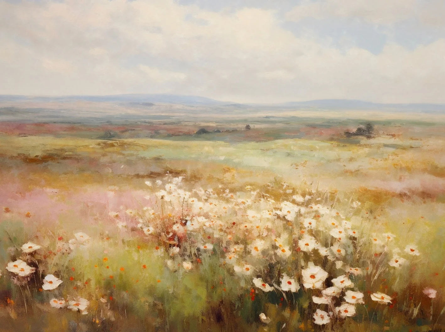 Wildflower Field Landscape Oil Poster Vintage Rustic Moody Autumn Country Scenery Canvas Painting Wall Art for Room Home Deco Peaceful Pleasures Health and Wellness 10 20x30cm Unframed