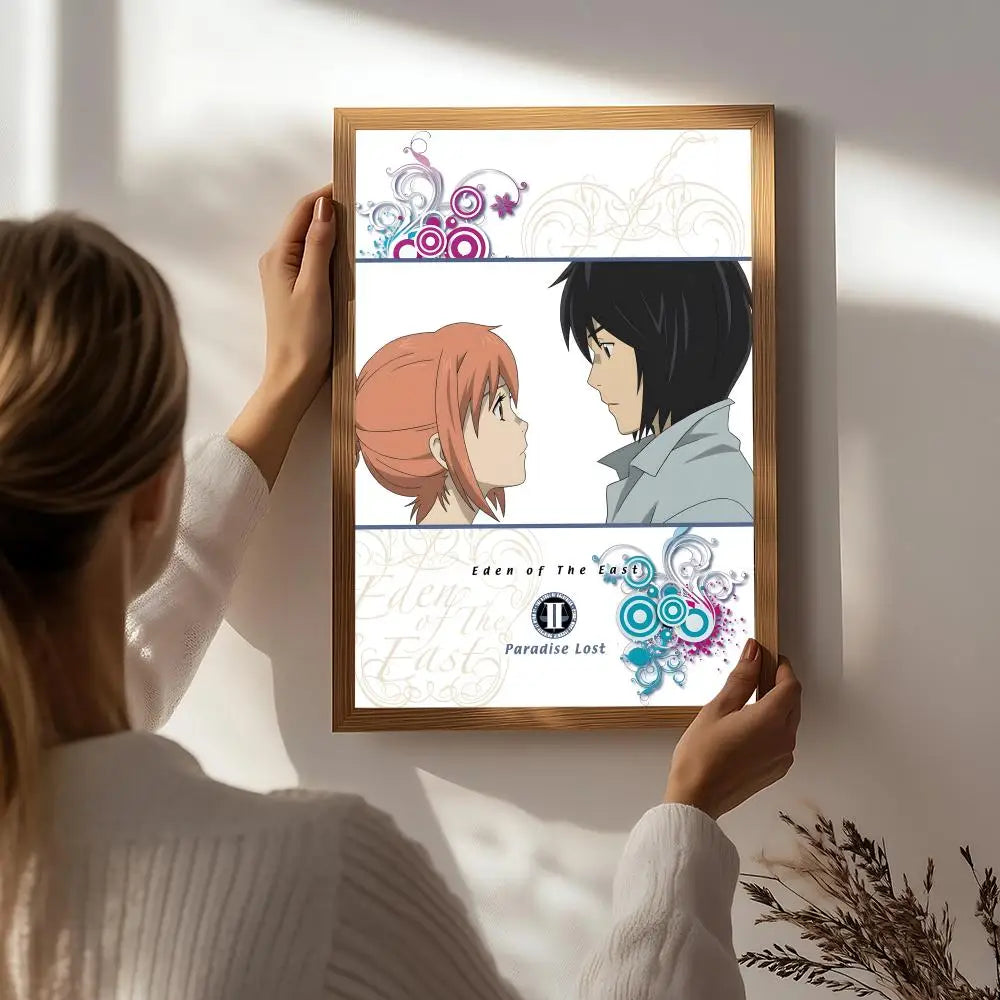 Anime E-Eden of the East Poster HD Self Adhesive Waterproof Wall Art Ideal for Home Office Dorm Bedroom Great Gift Peaceful Pleasures Health and Wellness White8 21X30cmNoframe