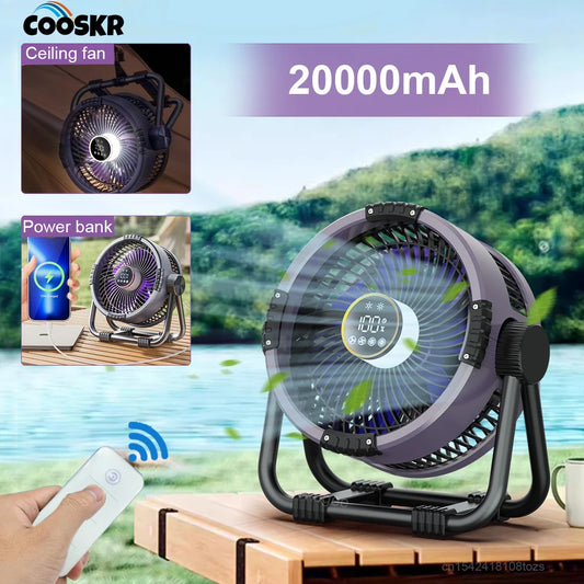 20000mAh Outdoor Camping Fan Wireless Tent Ceiling Fan 4 Speed Adjustment Air Circulation Desk Fan with LED Light Remote Control Peaceful Pleasures Health and Wellness