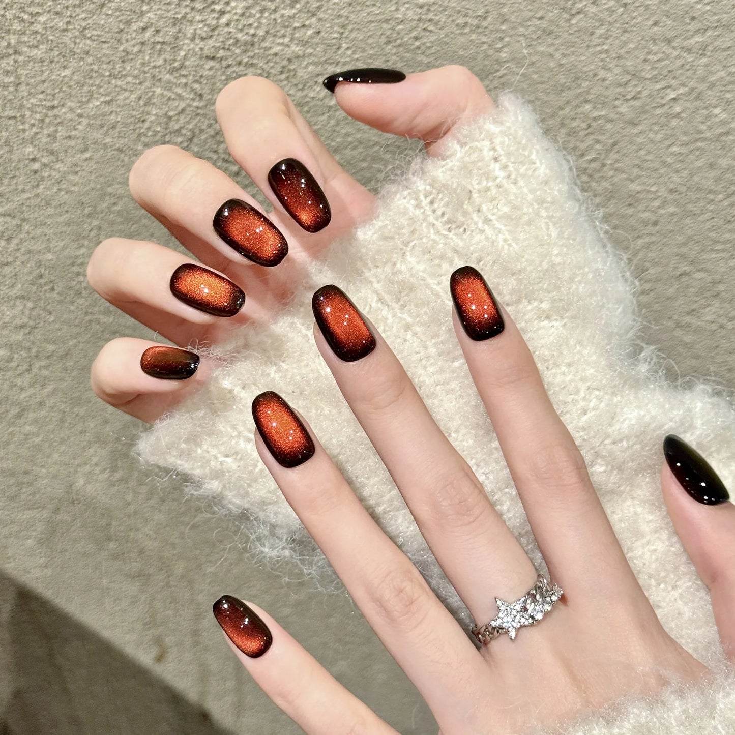 Amber Gradient Press On Nails | Glitter Cat's Eye Almond Set