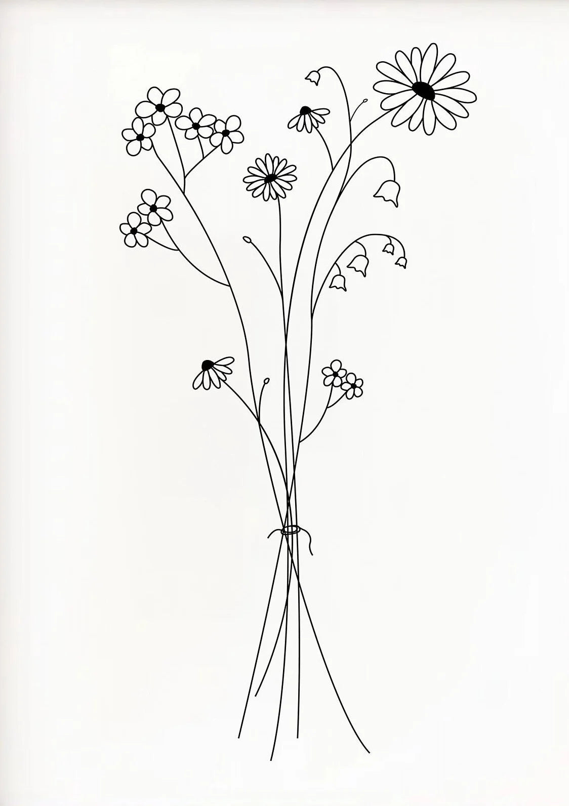 Minimalist Botanical Flower Bouquet Canvas Wall Art | Black & White