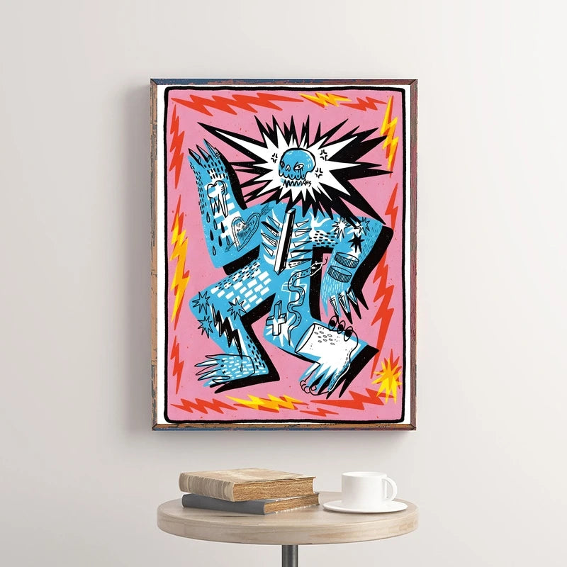 Abstract Classic Tiger in Blue Illustration Poster Wall Art Print Canvas Painting for Living Room Home Decoration Picture Peaceful Pleasures Health and Wellness