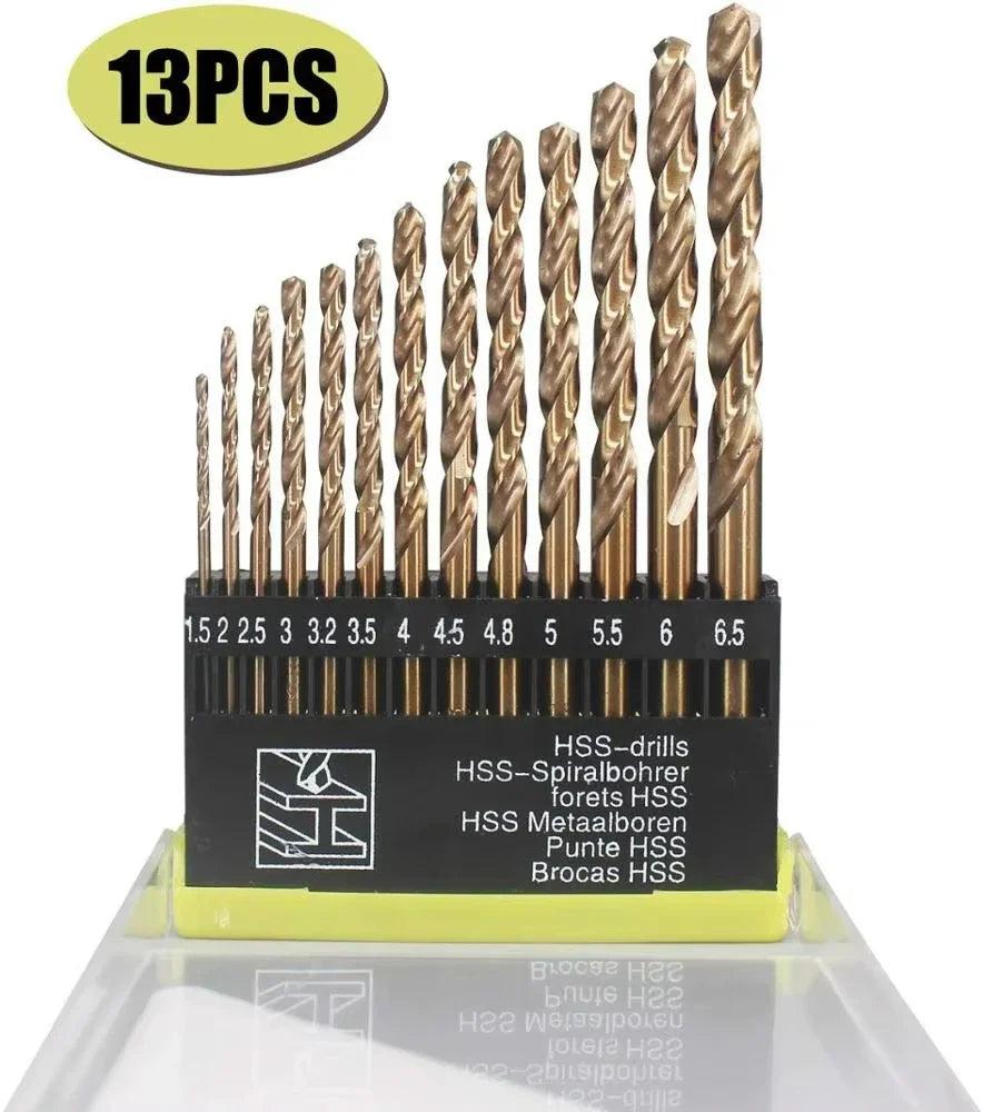 13-Pc HSS Titanium Twist Drill Bit Set 1.5–6.5mm | Metal & PVC