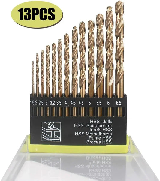 13-Pc HSS Titanium Twist Drill Bit Set 1.5–6.5mm | Metal & PVC Twist Drill Bit Set Peaceful Pleasures Health and Wellness 1.5mm-6.5mm13pc