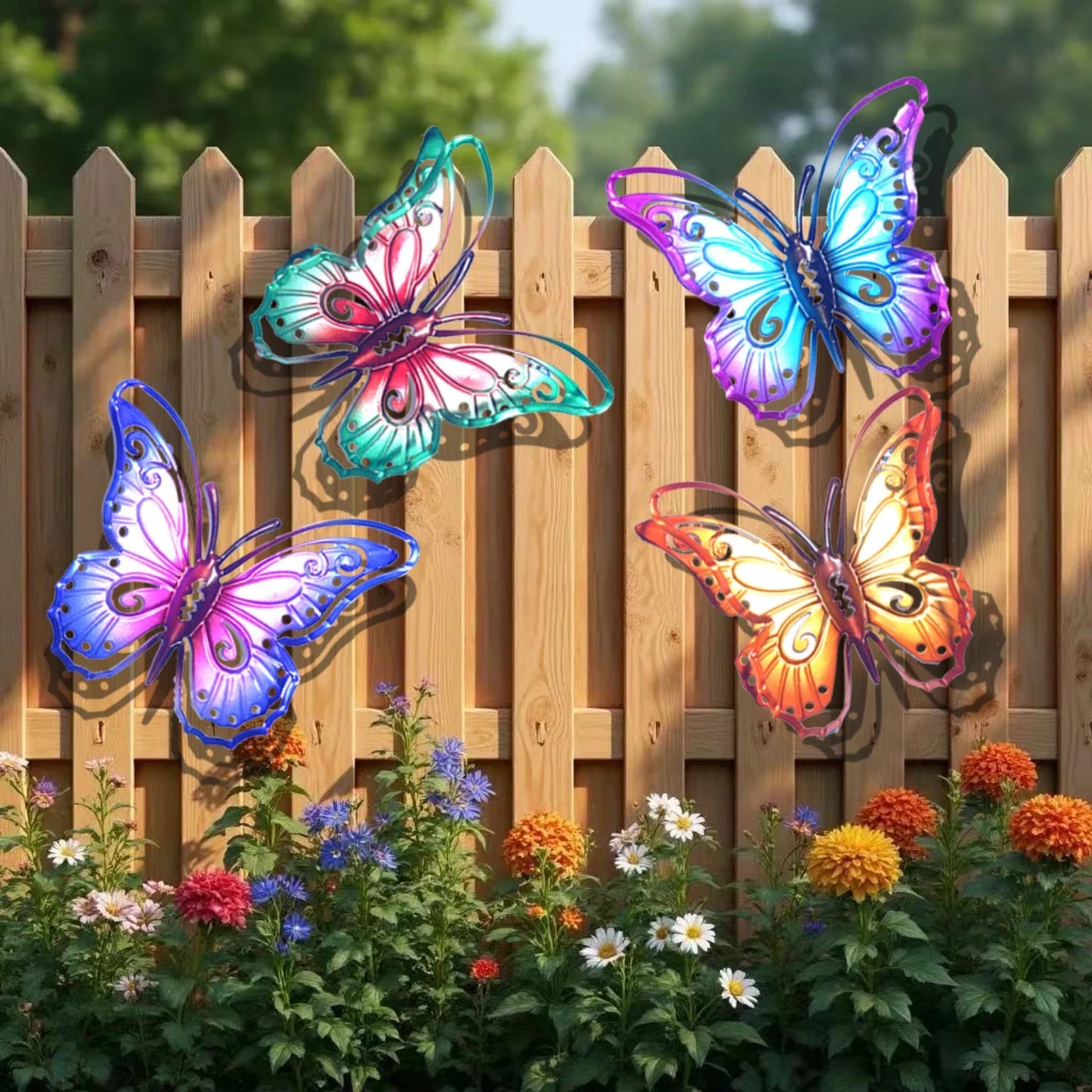 4-Piece Iron Butterfly Wall Decor – Painted Metal Garden Art
