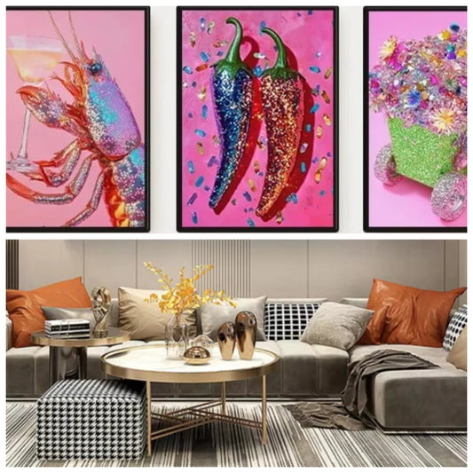 Pink Glittercore Dessert Canvas Wall Art | Unframed Kitchen Decor Canvas Wall Art Peaceful Pleasures Health and Wellness