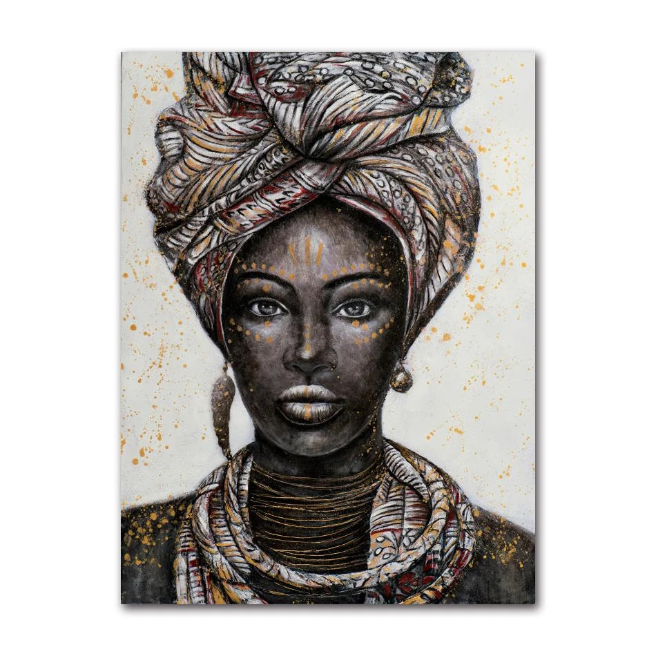 African Woman Portrait Canvas Wall Art | Boho Living Room Print Canvas Wall Art Peaceful Pleasures Health and Wellness 1014-03 40x60cm Unframed