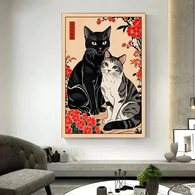 Japanese Animal Canvas Print | Vintage Tiger Fox Deer Retro Poster