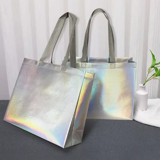 Silver Reusable Gift Tote Bags | Wedding & Party Favor Bags 10/20pk Reusable Gift Tote Bags Peaceful Pleasures Health and Wellness
