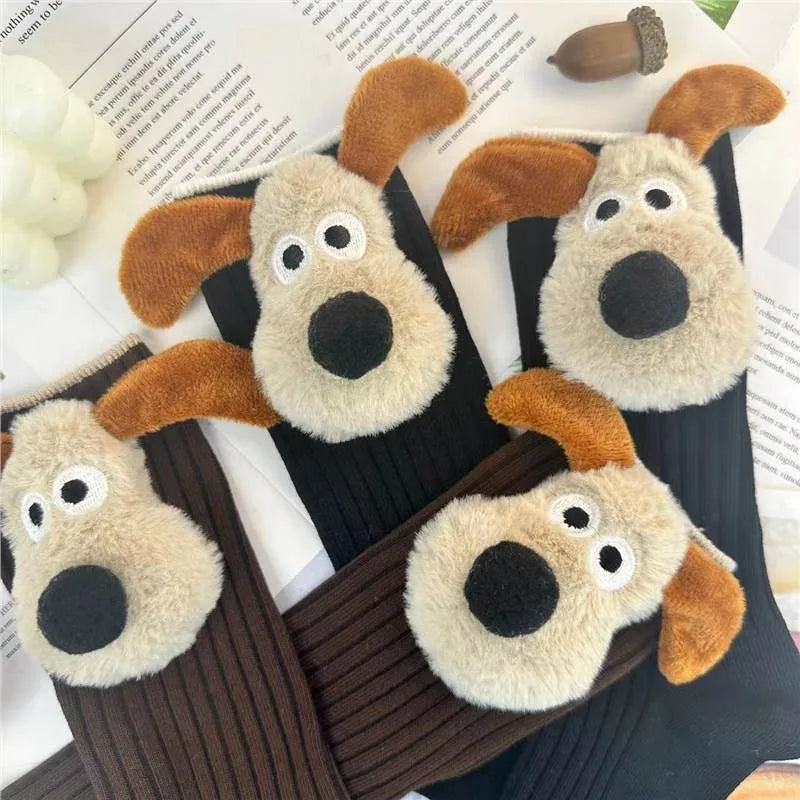 Personalized Fashion Socks 3D Cartoon Big Ears Dog Socks Plush Cloth Doll Socks Spring and Autumn Sweet Breathable Middle Socks Peaceful Pleasures Health and Wellness