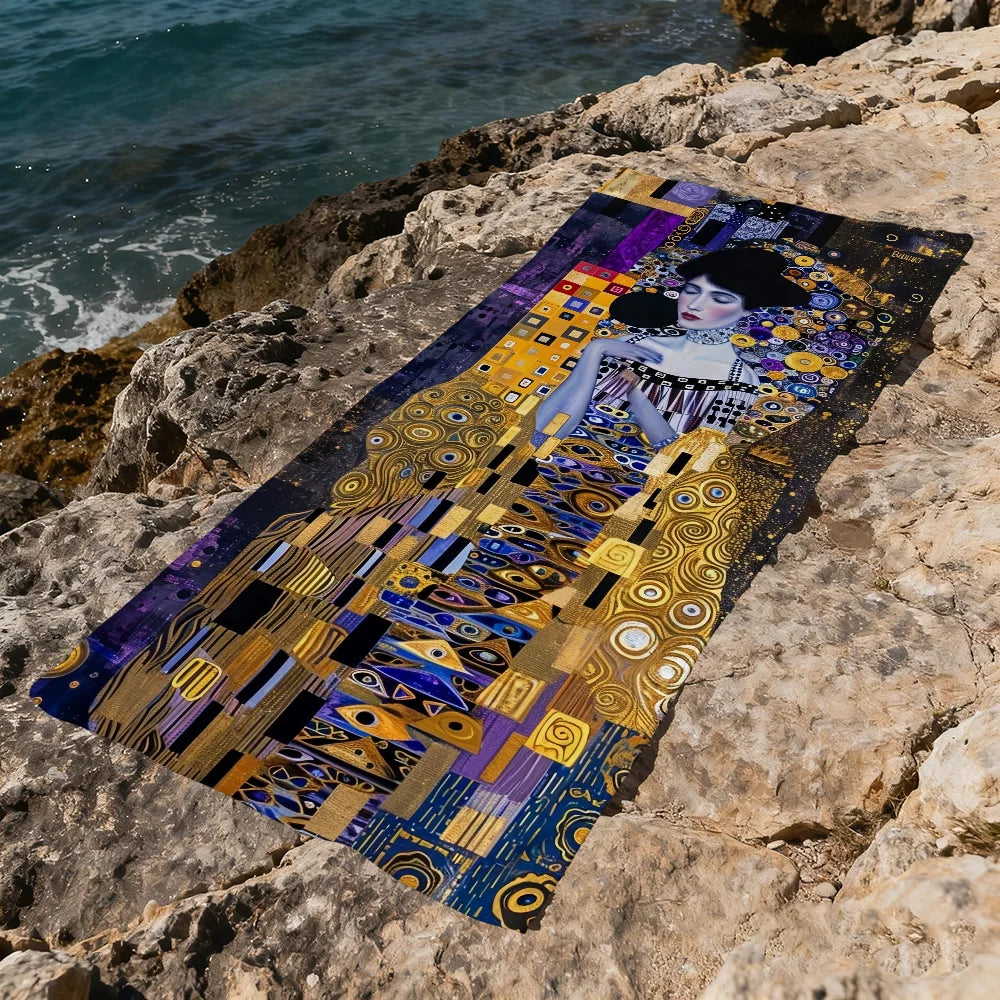 Gustav Klimt Art Quick-Dry Beach Towel | Pool Travel Gym Quick-Dry Beach Towel Peaceful Pleasures Health and Wellness