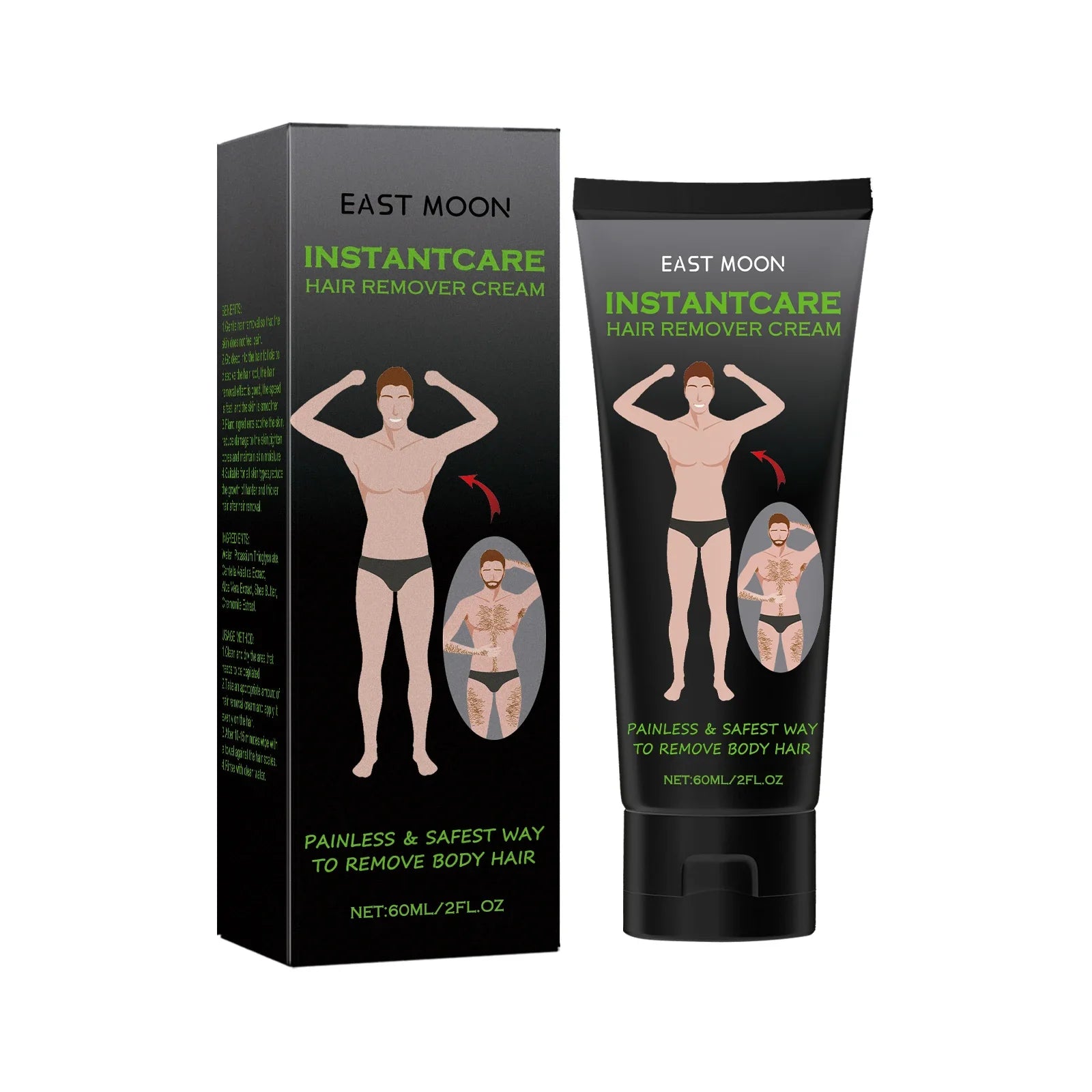 East Moon Painless Men's Hair Removal Cream 60ml – Depilatory Hair Removal Cream Oasis Select 60ml boxed