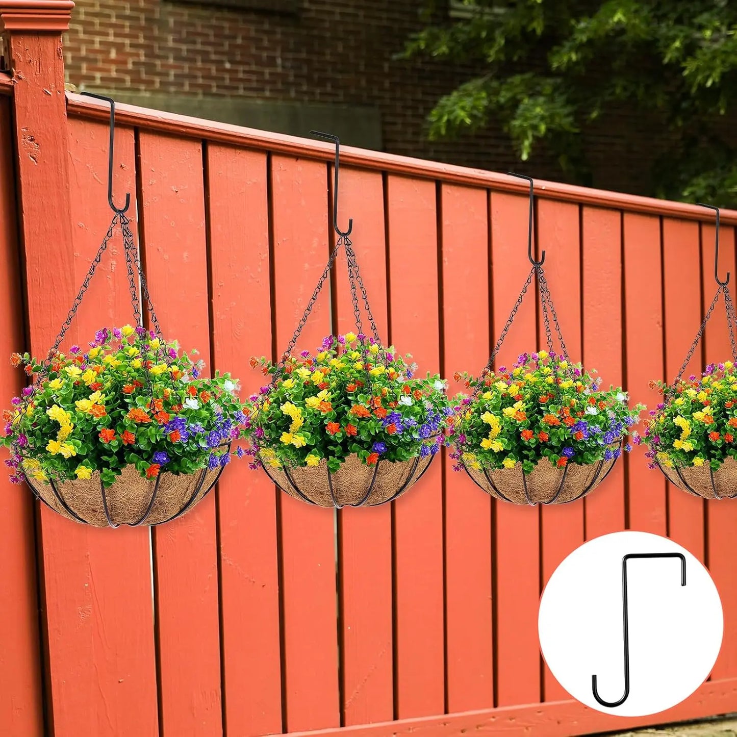 2-Pack Brown Steel Fence Hooks for Plants & Bird Feeders Fence Hook Hangers Peaceful Pleasures Health and Wellness
