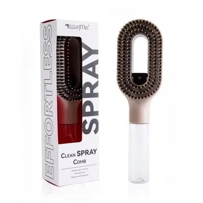 2-in-1 Multi-functional Spray Bottle Comb Wet Dry Scalp Massage Bristle Comb Salon Fluffy Modeling Comb Gift for Girl Women Peaceful Pleasures Health and Wellness Khaki