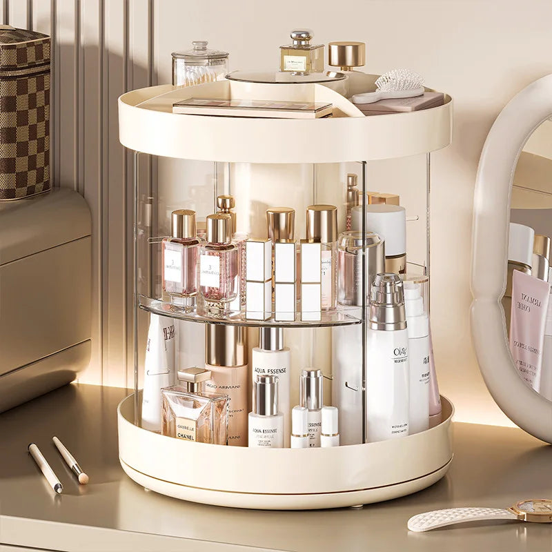 Elegant Premium 360 Rotating Clear Multifunctional Cosmetic Organizer with Brush Holder and Lipstick Tray for Vanity Desk Peaceful Pleasures Health and Wellness