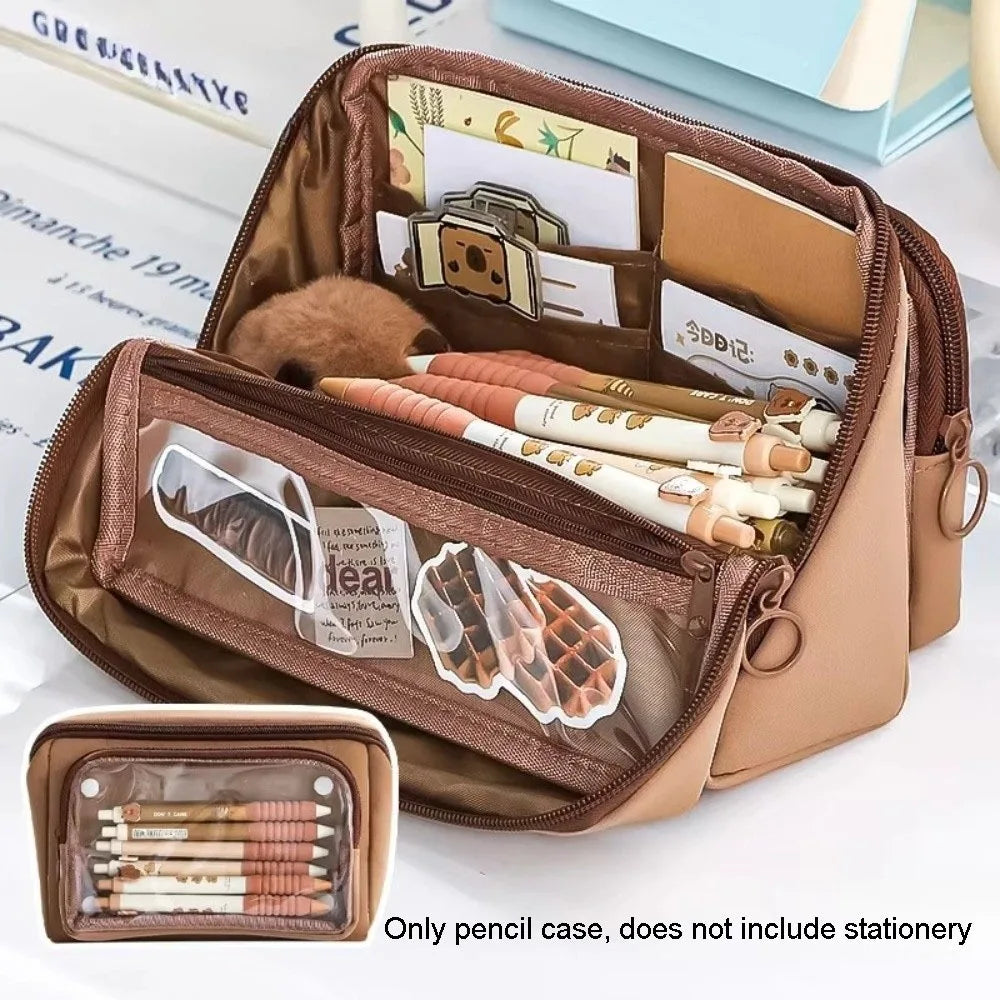 Kawaii Large Capacity Transparent Pencil Case DIY Zipper Transparent Pen Bag Multifunctional Solid Color Stationery Box Friend Peaceful Pleasures Health and Wellness Coffee