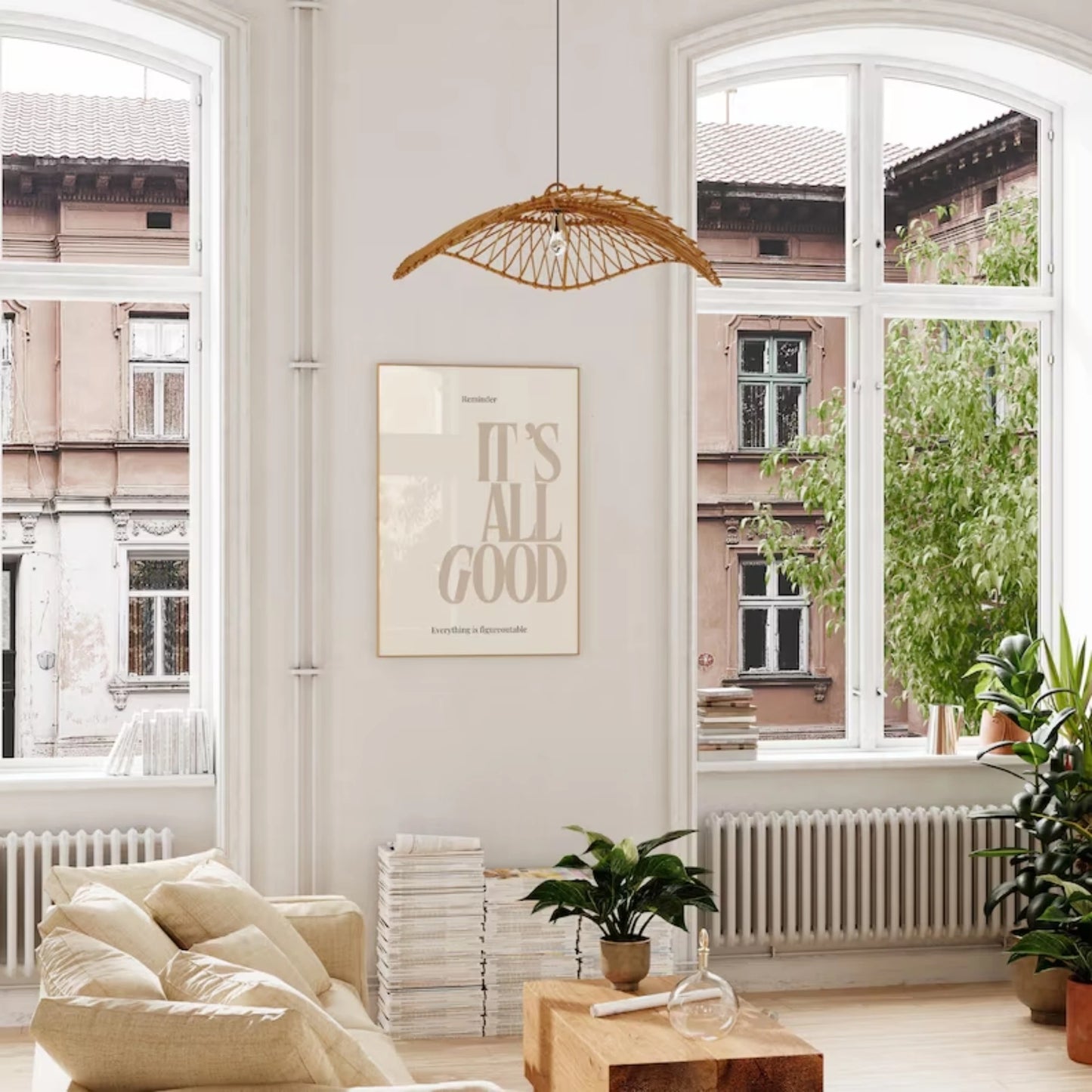 Beige Minimalist "It's All Good" Empowerment Canvas Wall Art