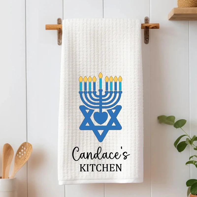 Personalized Hanukkah Dish Towel | Custom Chanukah Kitchen Gift Personalized Kitchen Towel Peaceful Pleasures Health and Wellness