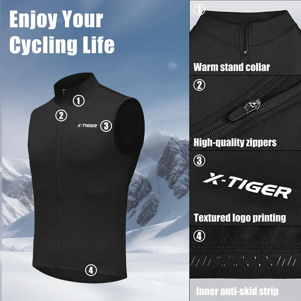 X-TIGER Windproof Fleece Cycling Vest – Warm & Reflective