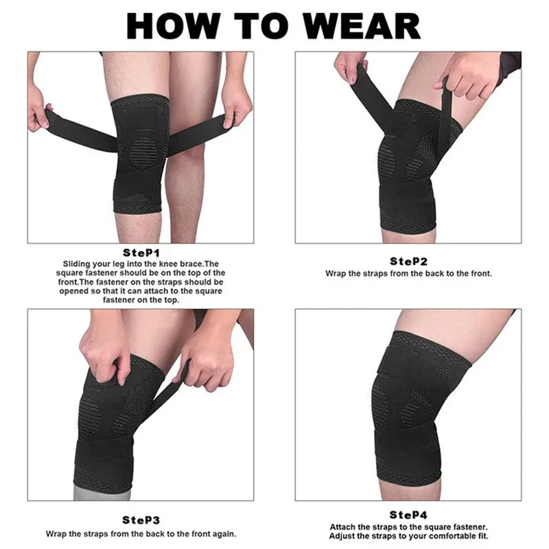 1PC Compression Knee Braces with Bandage Sports Running Basketball Fitness Volleyball Knee Sleeves Comfort Elasticity Knee Pad Peaceful Pleasures Health and Wellness