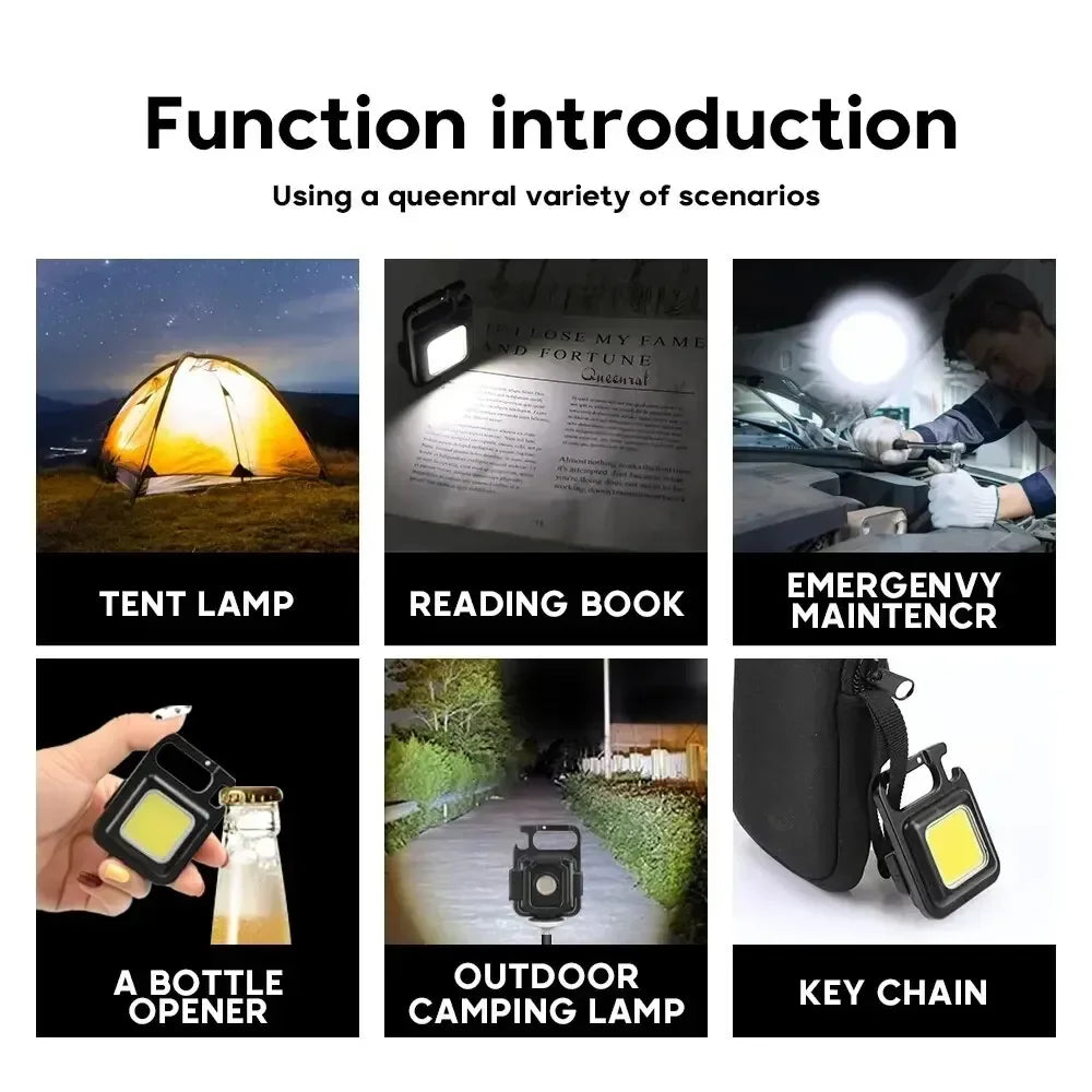 Mini COB LED Keychain Flashlight | USB Rechargeable, 800 Lumen