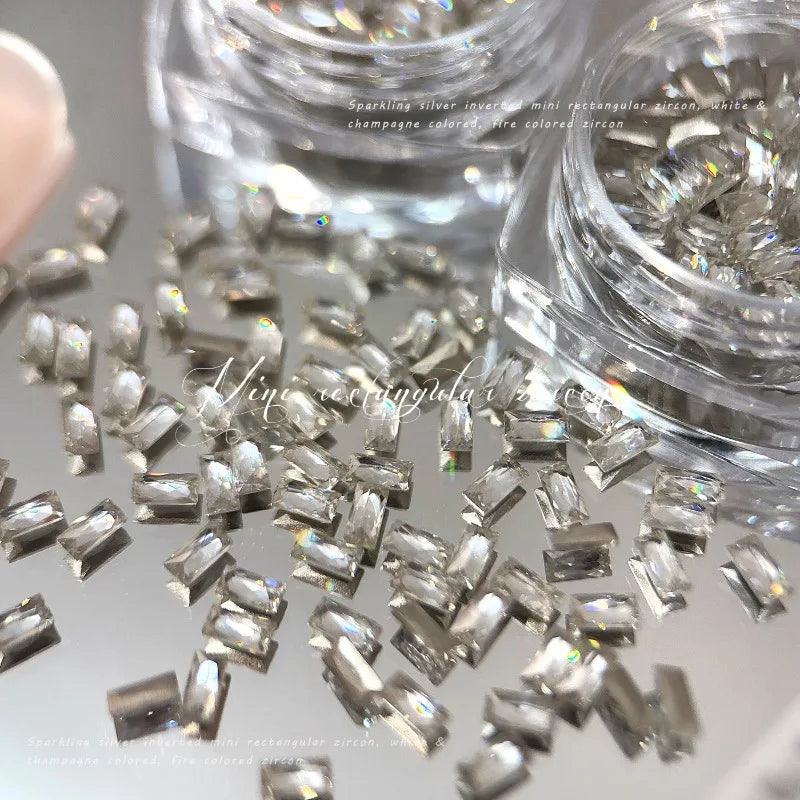 50Pcs Zirconia Strip Nail Rhinestones 2x4mm | Clear & Champagne