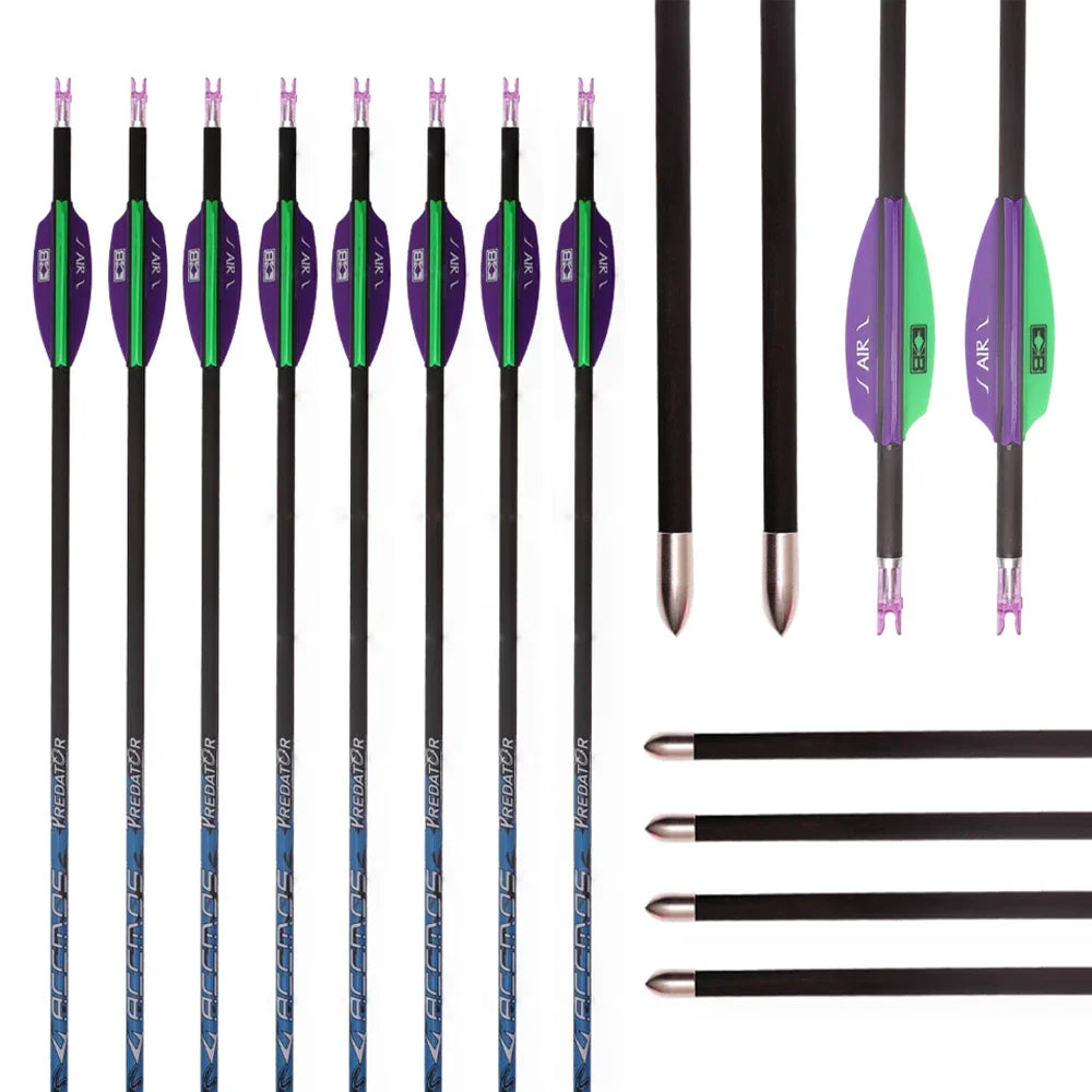 6 ID4 Arrow Spine 250-1000 Shaft Pure Carbon Archery AIR Feathers