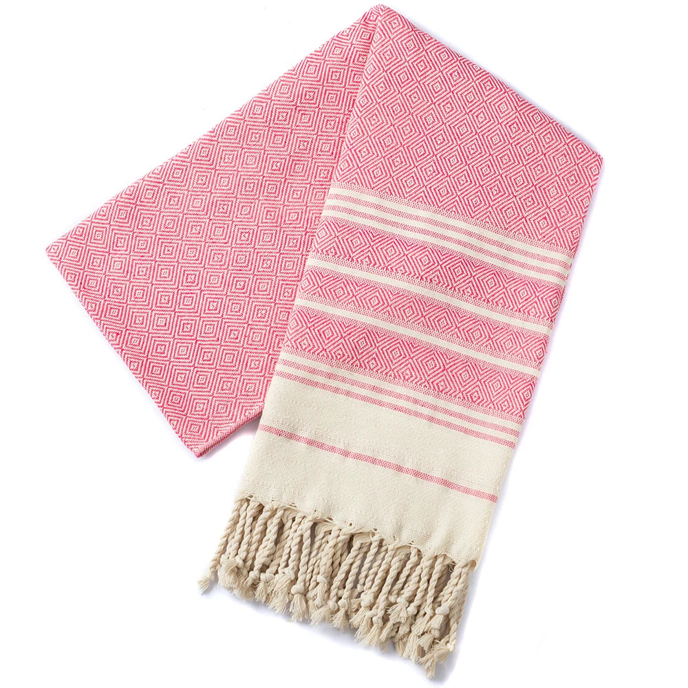 Cotton Turkish Beach Towel | Diamond Grid Quick-Dry 100×180cm