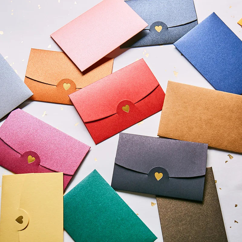 (20 pieces/lot) 10.5*7CM Small Greeting Card Name Card Envelope Hot Stamping Love Pearlescent Paper Mini Envelopes Peaceful Pleasures Health and Wellness