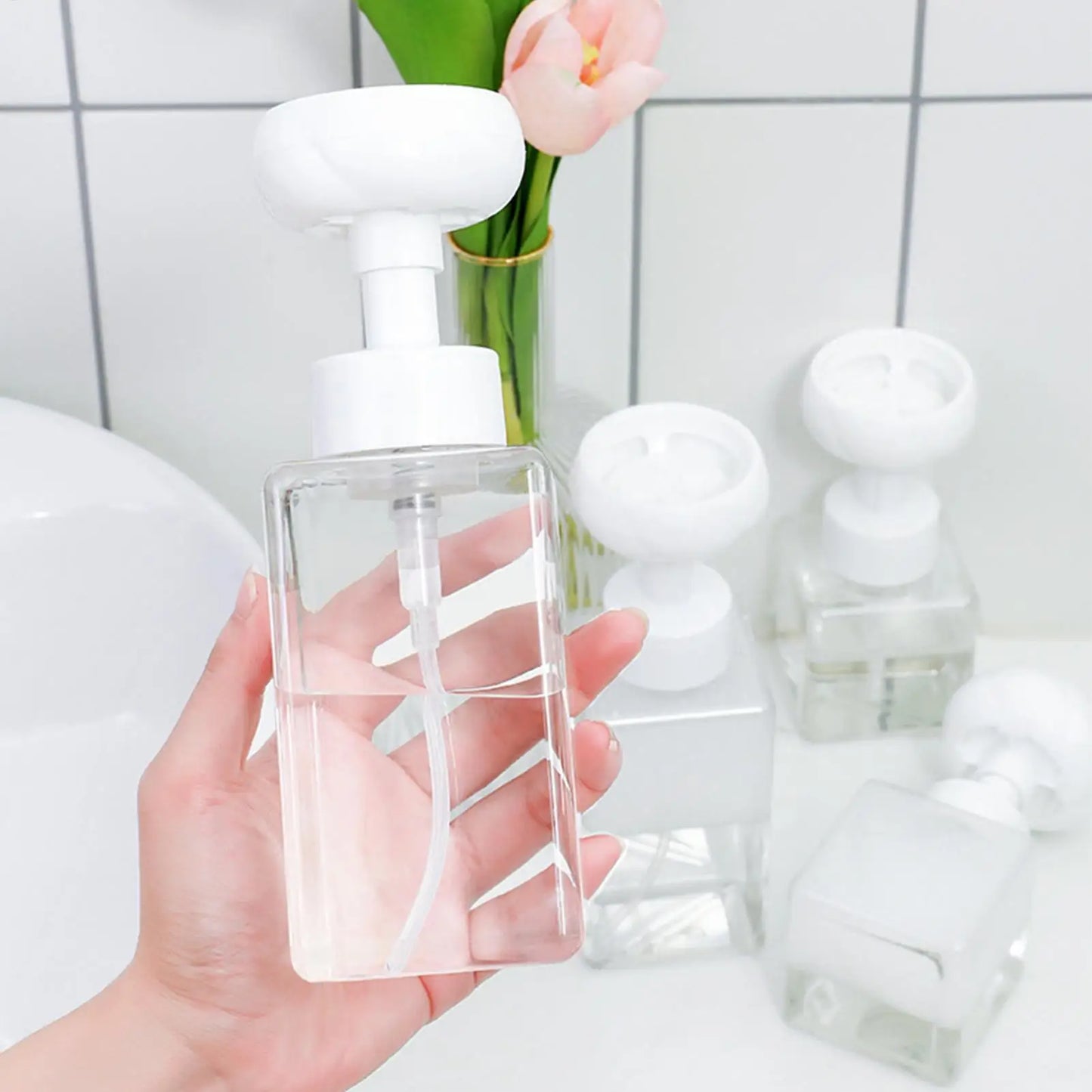 250/450ml Flower Soap Dispenser Bottle Empty Foaming Pump Container Decorative Refillable Bottle for DIY, Kitchen Bathroom Peaceful Pleasures Health and Wellness