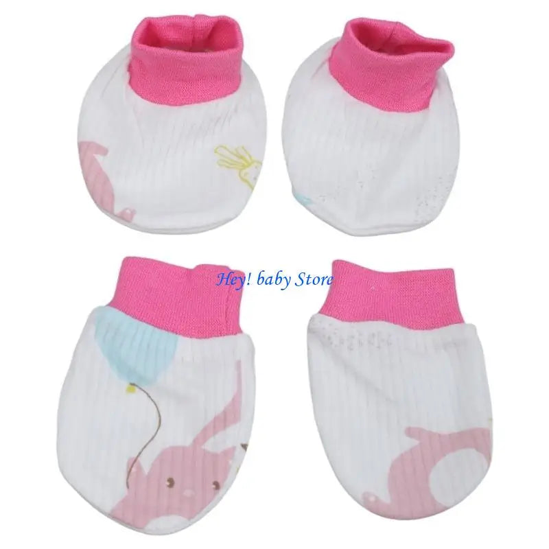 Baby Anti-Scratch Mittens & Socks Set – 2 Pairs Soft Cotton