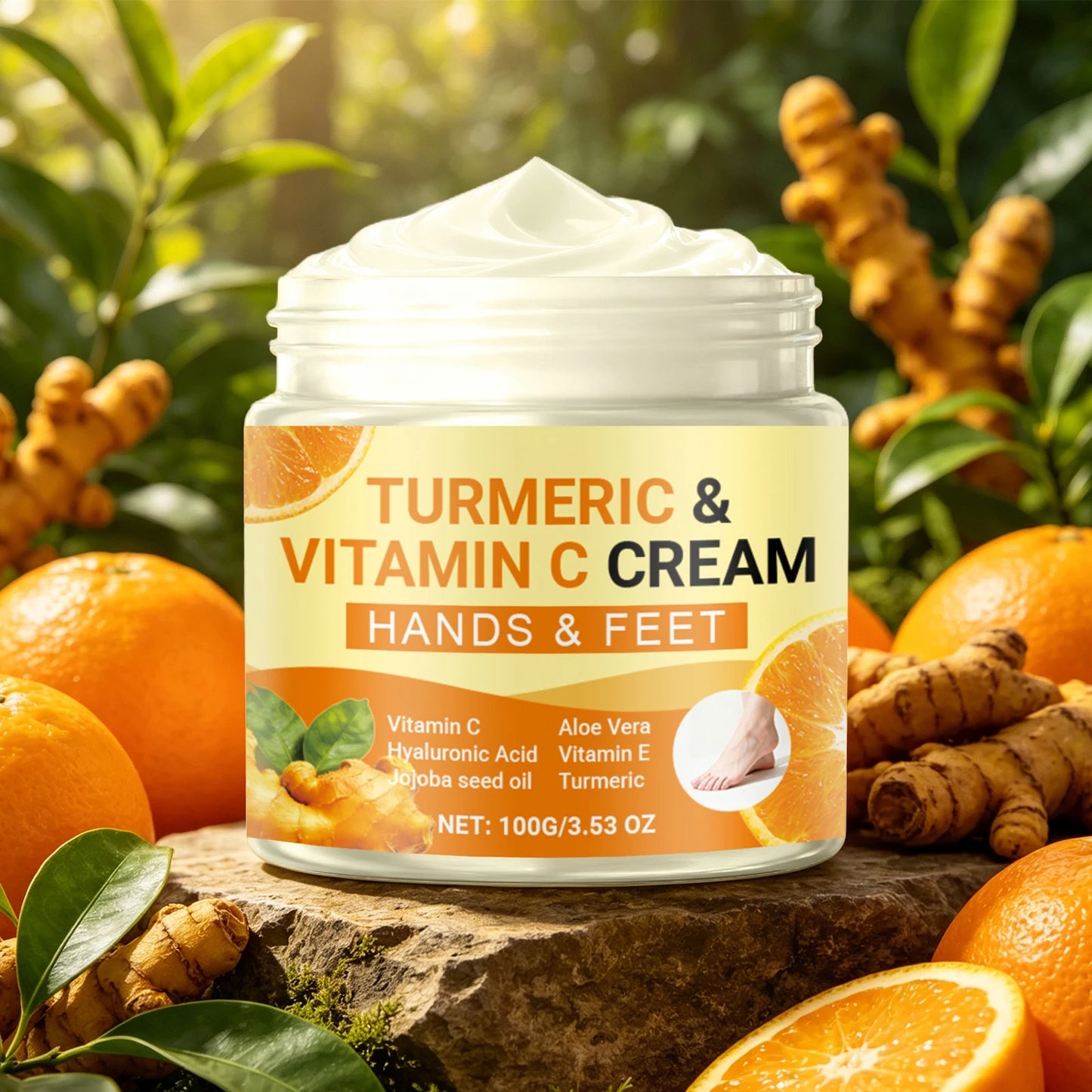 Turmeric Vitamin C Moisturizing Cream for Hand and Feet Brighten Skin Tone Repairs Dry Cracked Heels Nourishes Rough Skin Care Peaceful Pleasures Health and Wellness