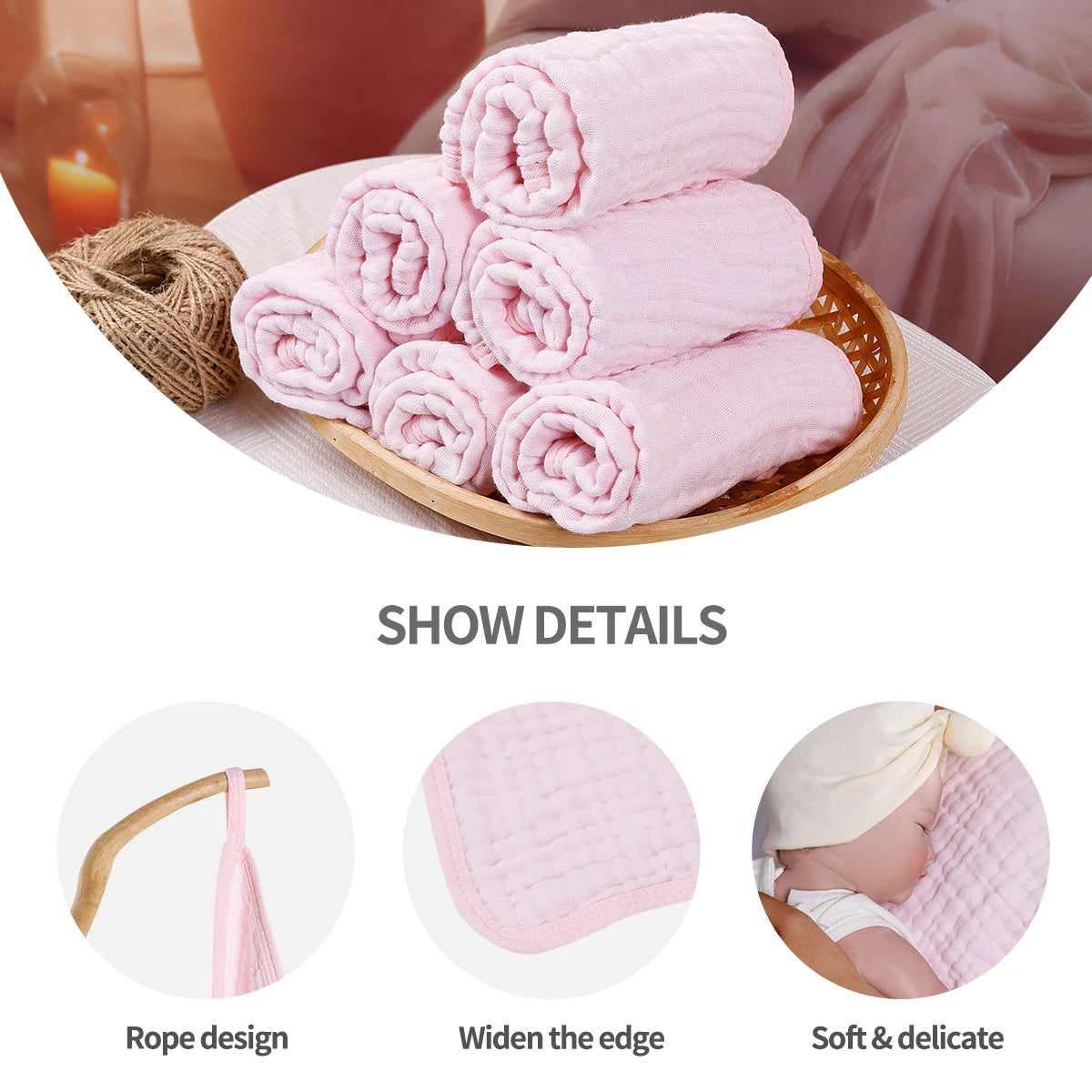 6-Pack 100% Cotton Baby Washcloths – Soft Newborn Face Towels